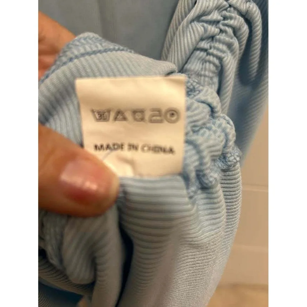 BTFBM Womens Ribbed Bodycon Dress Light Blue Ruched Side Drawstring Sleeveless M - Picture 5 of 7